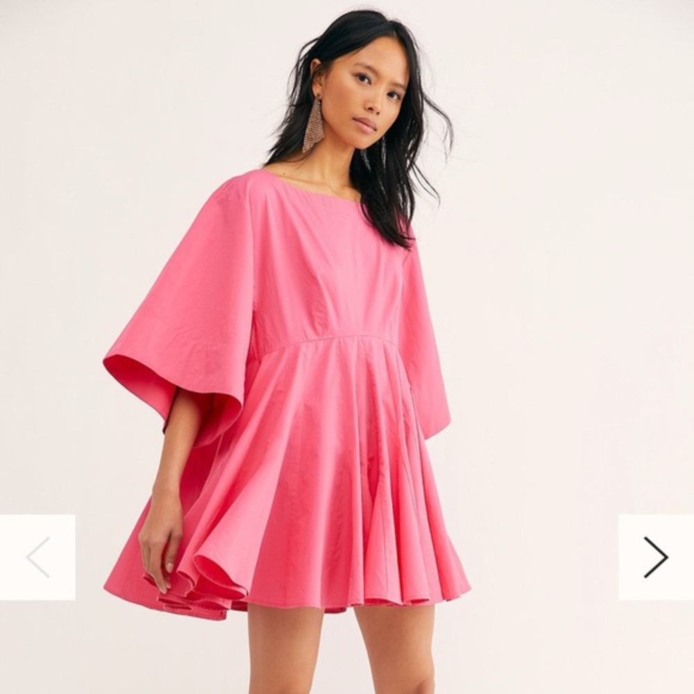 Free People Pink A-Line Mini Dress with Bateau Neckline